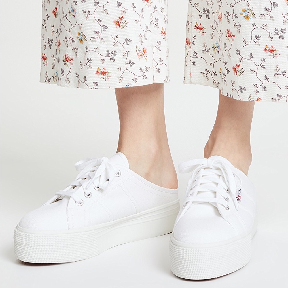 Superga White Slip On Platform Shoes